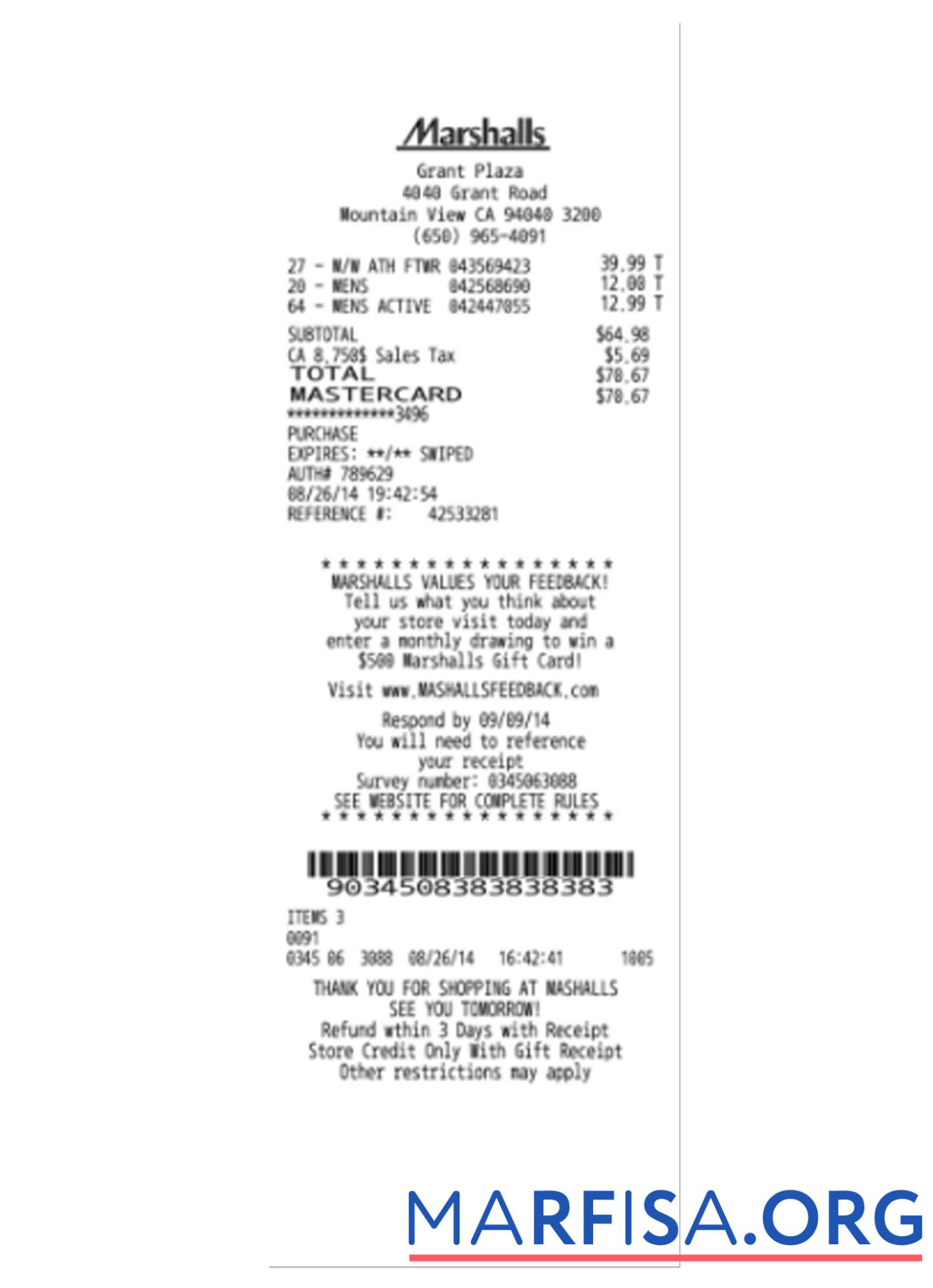 Downloadable MARSHALLS payment receipt template